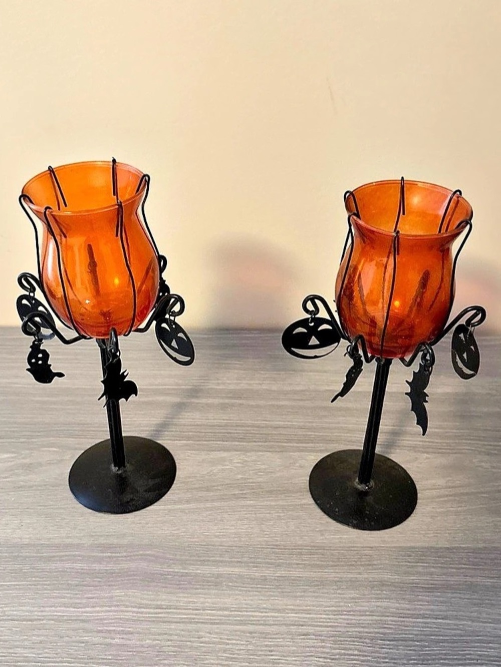 Halloween Orange Glass Candle Holders Set of 2 by Hudson Bay